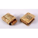 TWO CHINESE CARVED JADE INSET MATCH BOX HOLDERS, each inset with a small carved jade pendant, two
