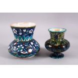 TWO JERUSALEM PALESTINIAN POTTERY FLORAL VASES, each with varying floral motif decoration, 13cm &