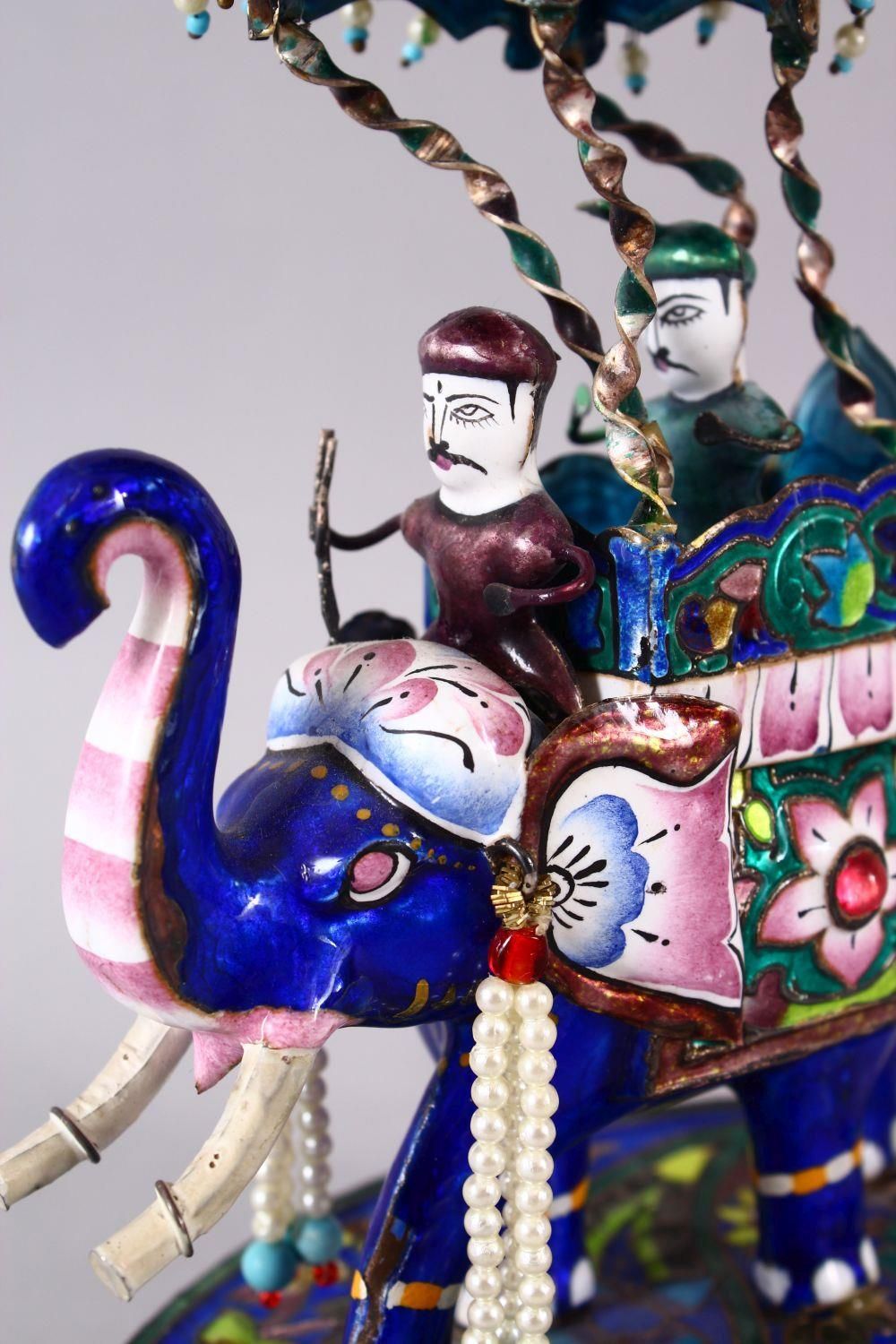 A 19TH / 20TH CENTURY INDIAN SILVER & ENAMEL MODEL OF AN ELEPHANT AND FIGURES, the elephant carrying - Image 7 of 11