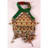 A TURKISH METAL INLAID BRIDES NECKLACE, with gilded decoration around inlaid semi precious stones,