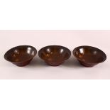 A GROUP OF THREE EARLY 20TH CENTURY MEIJI PERIOD LACQUER BOWLS, the inner decorated with