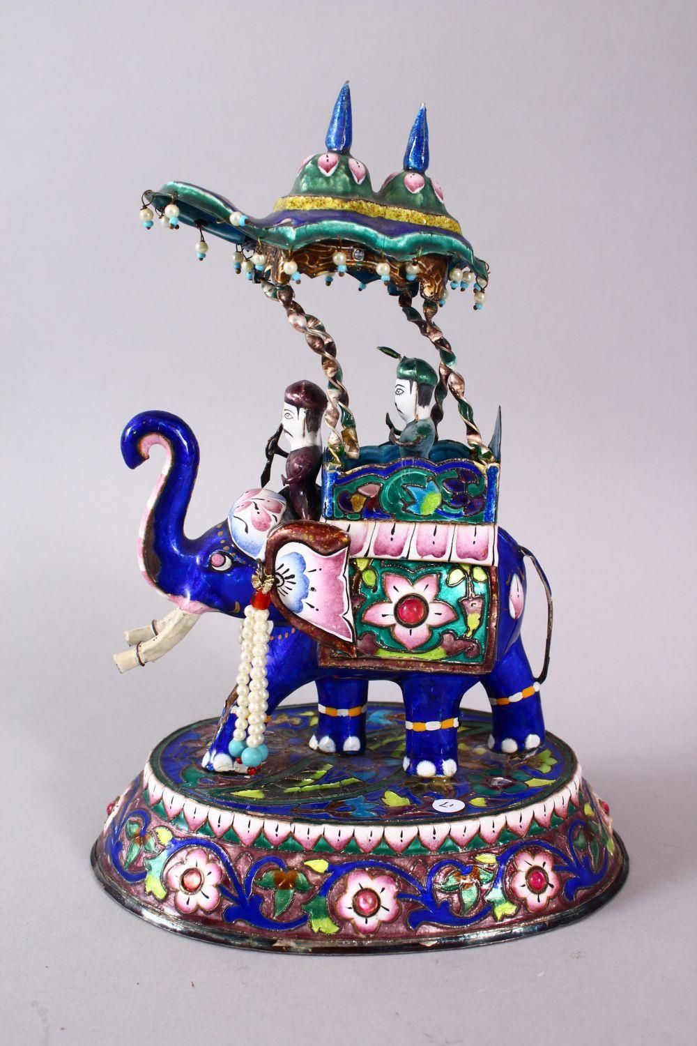 A 19TH / 20TH CENTURY INDIAN SILVER & ENAMEL MODEL OF AN ELEPHANT AND FIGURES, the elephant carrying - Image 5 of 11