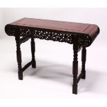 A GOOD 20TH CENTURY CHINESE ROSEWOOD ALTER TABLE, with scroll ends, pierced and carved frieze and