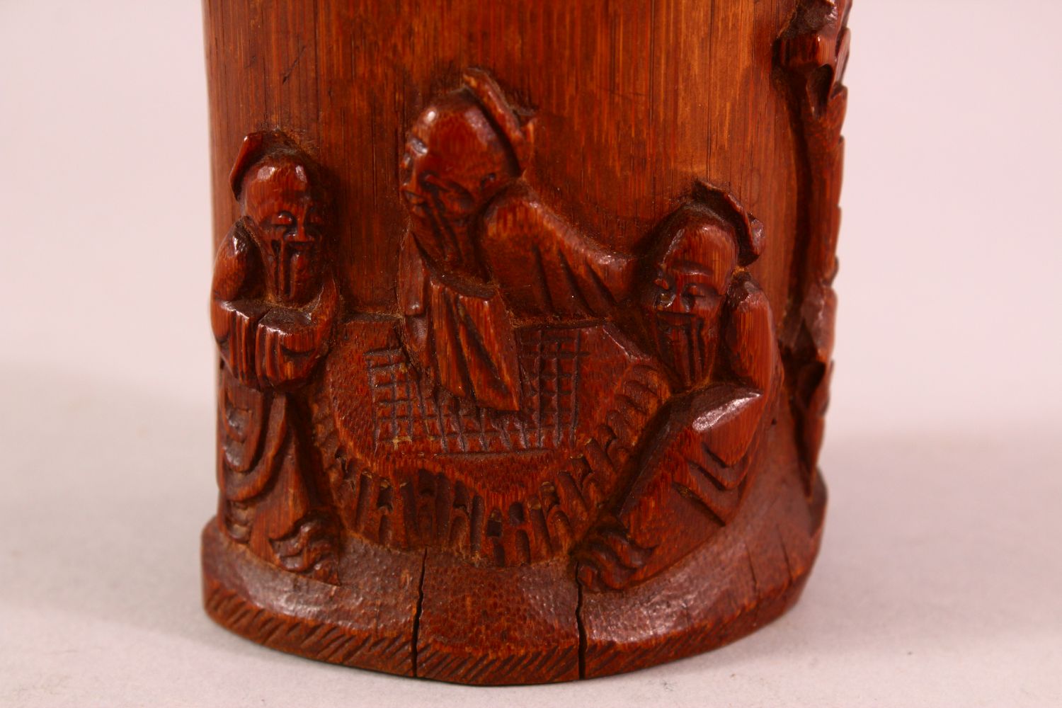 A CHINESE CARVED BAMBOO BRUSH WASH, carved with immortal and pine, 15cm. - Image 2 of 6