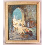 OIL ON BOARD PAINTING - ISLAMIC ORIENTALIST - Framed, the lower section signed " C. Flexer", 75cm