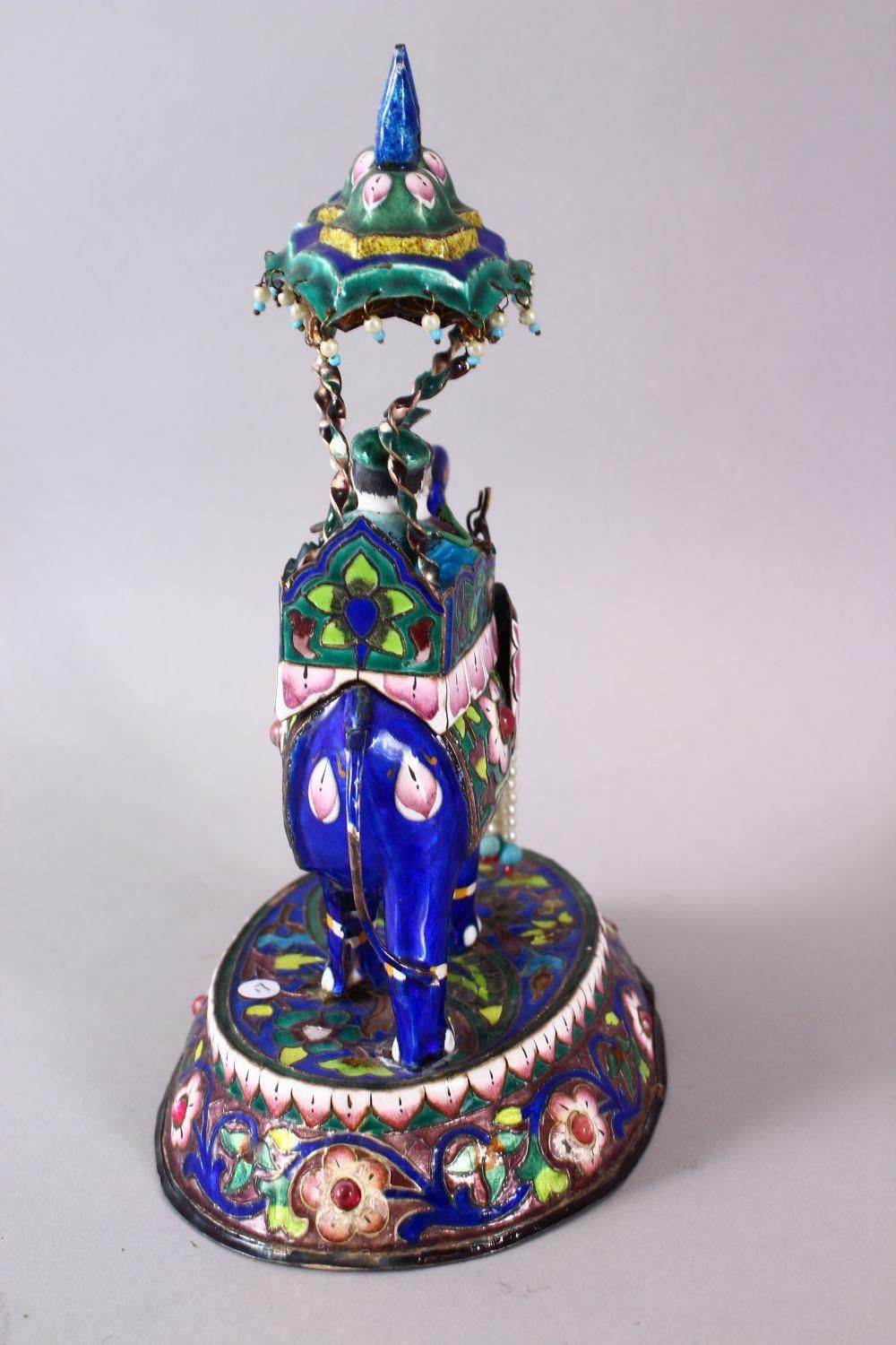 A 19TH / 20TH CENTURY INDIAN SILVER & ENAMEL MODEL OF AN ELEPHANT AND FIGURES, the elephant carrying - Image 4 of 11