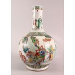 A CHINESE KANGXI STYLE FAMILLE ROSE PORCELAIN BOTTLE VASE, decorated with figures in landscapes,