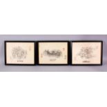 THREE FRAMED CHINESE TEMPLE RUBBINGS, each with a different view of a figure upon horses, each