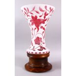 A LARGE DECORATIVE BOHEMIAN CUT GLASS FLORAL VASE, the large vase with floral decoration in pin
