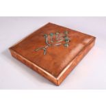 A JEWISH COPPER INLAID SILVER & STONE LIDDED MIRROR BOX, inlaid with silver and semi precious