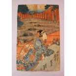 A JAPANESE EDO PERIOD WOODBLOCK PRINT BY HOKUEI ( 1818 - 1943 ), depicting kabuki actor Iwai Seju,