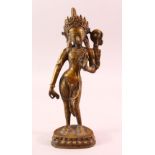 A 19TH / 20TH CENTURY NEPALESE BRONZE FIGURE OF PADMAPANI, stood in a meditating pose upon lotus,