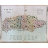 Henry Teasdale, early 19th century, a hand-coloured engraved map of Sussex, unframed, 16" x 22" (