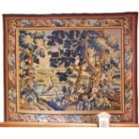 A 19TH CENTURY ANTIQUE AUBUSSON TAPESTRY, signed AUB, bird standing in the foreground amidst