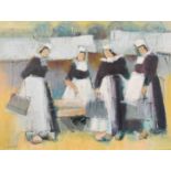 Michel Gleonec (b.1968) French, 'Le Marche', oil on canvas, signed, 10" x 14" (27 x 35 cm).