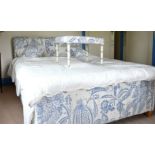 A 6FT DOUBLE BED, HEADBOARD AND STOOL (2).