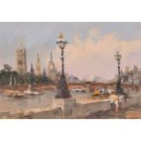 William Davies (b. 1928) British, 'Westminster from over Lambeth Bridge', oil on canvas, signed, 14"