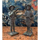 A GOOD PAIR OF BRONZES "PECHEUSE DE CREVETTES" by J. GARNIER AND LAVERGNE, signed. 1ft 4ins high.