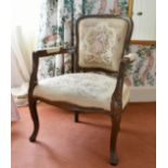 A FRENCH ARMCHAIR with tapestry cover.