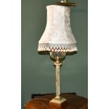 A GOOD ONYX CORINTHIAN COLUMN OIL LAMP, converted to electricity, with shade.
