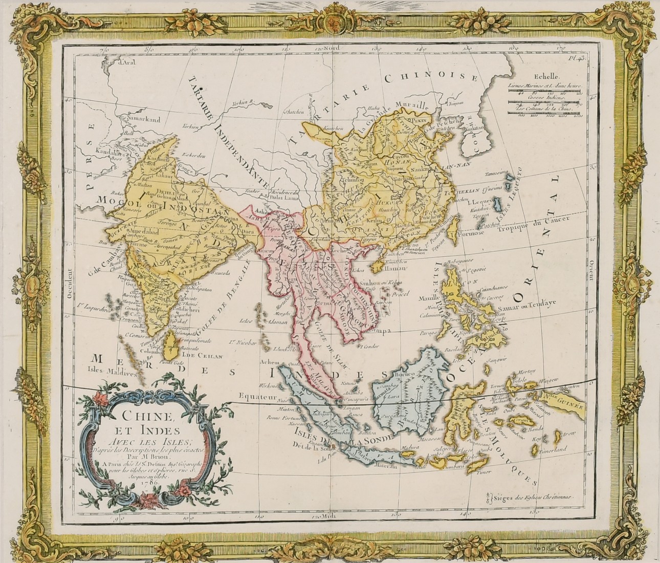 Louis Brion de la Tour, 'Chine et Indes Avec Les Isles', An eighteenth century map, later hand