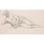 Sir Edward Coley Burne-Jones (1833-1898) British, A pencil study of a reclining Knight, 7" x 12" (18