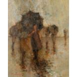 Michel de Gallard (1921-2007) French, 'Parapluie Brun', oil on canvas, Signed, 24" x 19.5" (61 x