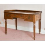 A WILLIAM IV MAHOGANY TABLE with three drawers, on fluted legs. 3ft 8ins long.