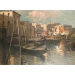 Sergio Cirno Bissi (1902-1987) Italian, A Venetian view with moored Gondolas, oil on canvas,