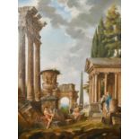 20th century, A scene of figures amongst classical ruins, oil on canvas, indistinctly signed, 31.