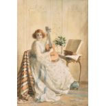 Catherine B. Gully (early 20th century) British, 'The Guitar Player', A lady in a lavish interior,
