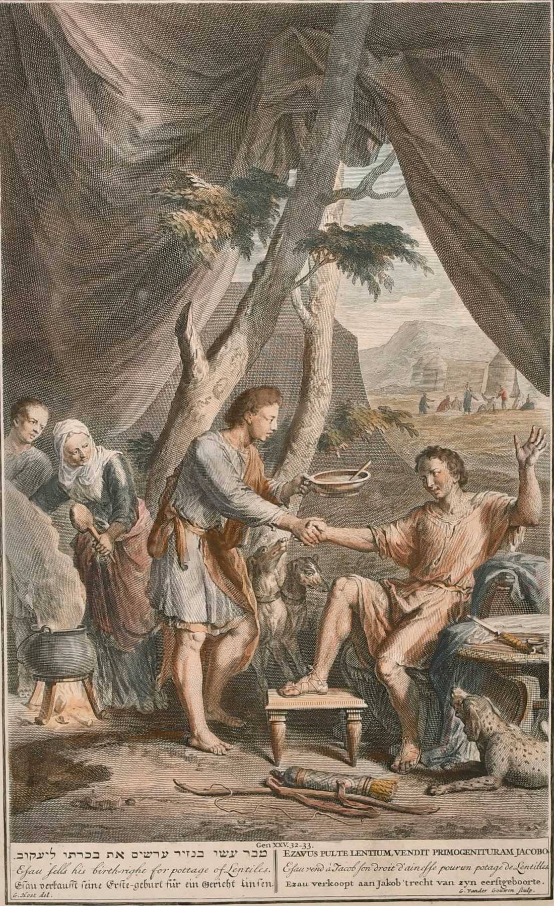 G. Yander Gouwen after G. Hoet, A scene from the book of Genesis, 14" x 8.5".