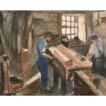 Evelyne Oughtred Buchanan (1883-1978) 'The Carpenters Shop, Isle Of Man', watercolour, signed, 13.5"