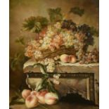 20th century, A still life of fruit, grapes and trailing vines, oil on panel, signed 'W. Cooper',