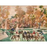 Pierre Gaillardot (1910-2002) French, 'Apres la Course', watercolour, signed, 8"x 10".