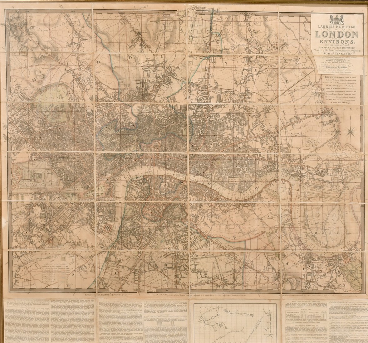 John Lingard, 'Laurie's New Plan of London and its Environs' circa. 1834, 31" x 33.25".