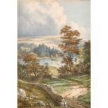 James Jackson Curnock (1839-1892) British, A View across the mountain lake, watercolour, signed, 10"