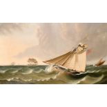 M. Scurr mid-19th century British school, Reefing sails on a windy day, oil on canvas, signed and