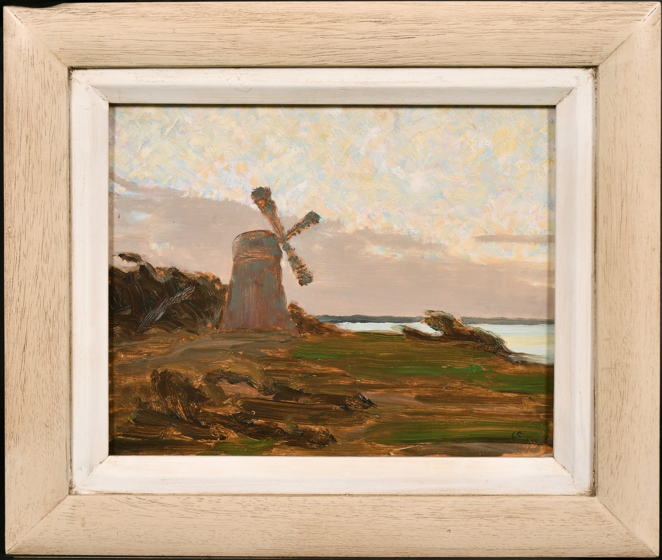 Early 20th century, A scene of a windmill on the coast, oil on panel, signed with initials 'L. - Image 2 of 4
