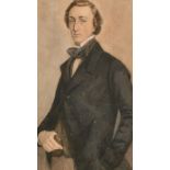 19th century, A study of a young gentleman, possibly Hans Christian Anderson, watercolour, 10.5" x