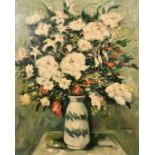 Rachel Austin (20th century) A still life of mixed flowers in a vase, oil on canvas, signed, 24" x