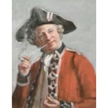 19th century, A head and shoulders portrait A British officer smoking a pipe, oil on canvas,
