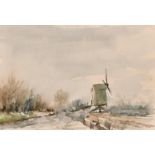 Circle of Edward Wesson, 'Melting Snow' + 'Ugg Mere' + another with a windmill, watercolour, indist