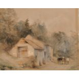 William Evans of Eton (1798-1877) Horse and cart beside a cottage, watercolour with bodycolour,