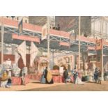 19th century, A coloured print of the great exhibition showing the stands of Guernsey and Jersey,