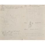 Circle of John Ruskin, Architectural views in France, a kneeling figure and an architectural sketch,