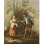 Late 18th/Early 19th century continental school, A scene of a young gardener giving a lady a flower,