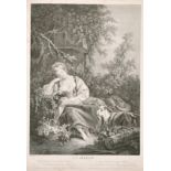 After Boucher, 'La Reveuse', stipple engraving, 18" x 12.5", (unframed).