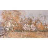 Angel Pintado Sevilla (b. 1955) 'La Alavesa', A scene of houses through blossom, oil on panel,