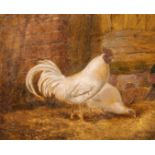 19th century, A scene of chickens in a barn, oil on panel, indistinctly signed with monogram and